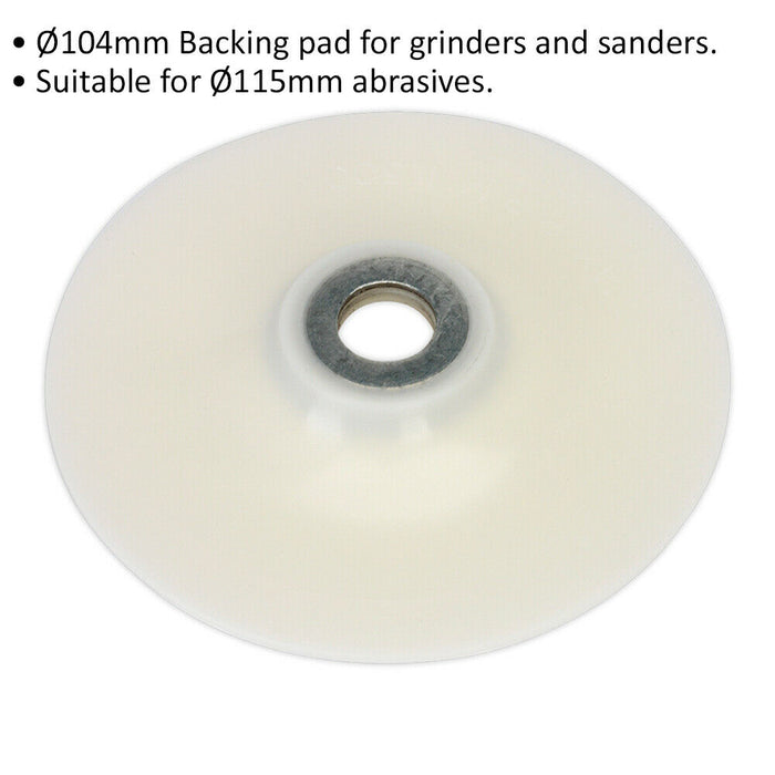 104mm Grinder and Sander Backing Pad - Suits 115mm Abrasives - Angle Grinder Loops