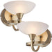 2 PACK Dimming LED Wall Light Brass & White Lined Glass Vintage Curved Lamp Loops