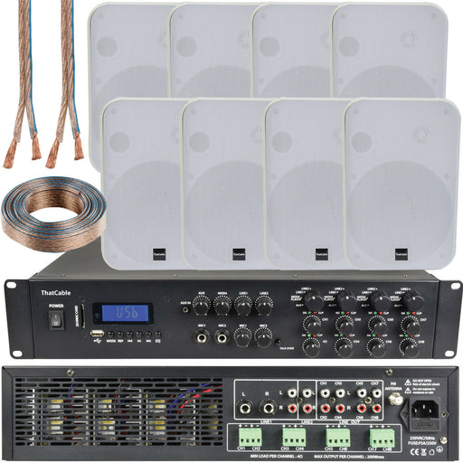 1600W Bluetooth Sound System 8x 200W White Wall Speaker 8 Zone Matrix Amplifier