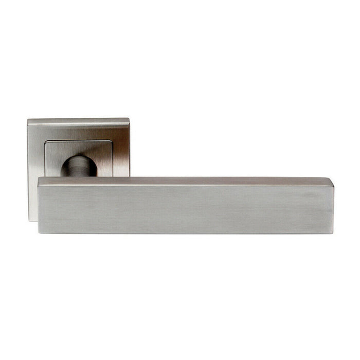 PAIR Square Cut Straight Bar Handle on Square Rose Concealed Fix Satin Steel Loops