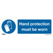 1x HAND PROTECTION MUST BE WORN Safety Sign - Self Adhesive 300 x 100mm Sticker Loops