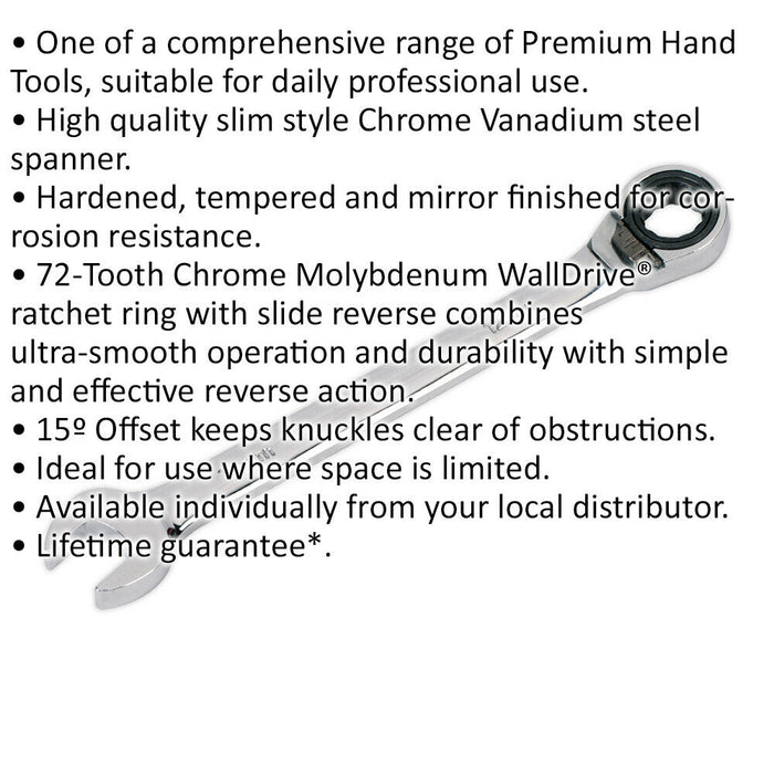 12mm Reversible Ratchet Combination Spanner - Chrome Vanadium Steel Wrench Loops