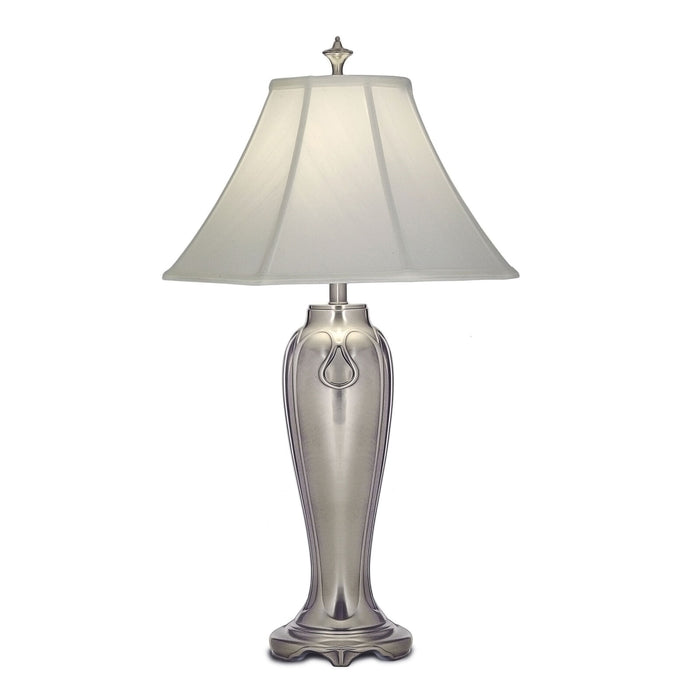 Table Lamp Silvered Look Off White Silk Shantung Shade Nickel LED E27 60W Loops