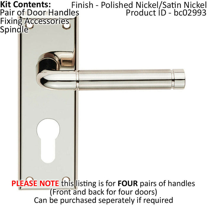4x PAIR Round Bar Lever on Euro Lock Backplate 150 x 50mm Polished Satin Nickel Loops