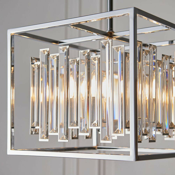 Hanging Ceiling Pendant Light Chrome & Crystal Gorgeous Modern Square Box Shade Loops