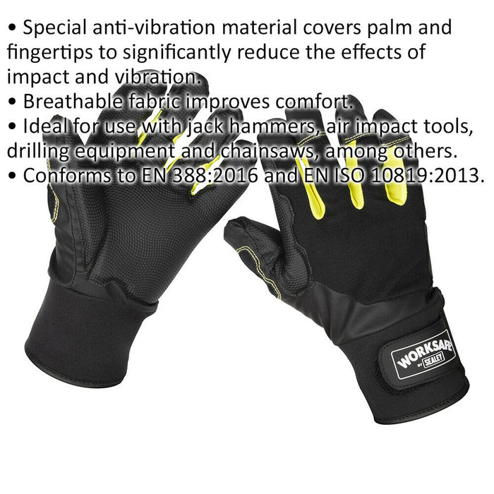 PAIR Large Anti-Vibration Gloves - Breathable Fabric - Power Tool Impact Gloves Loops