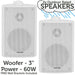 (PAIR) 2x 3" 60W White Outdoor Rated Speakers Wall Mounted HiFi 8Ohm & 100V