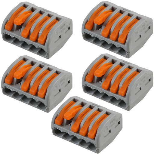 5x 5 Way WAGO Connector 32A Electrical Lever Terminal Block Push Fit Junction Loops