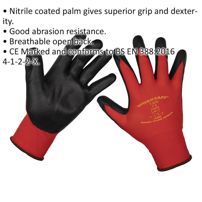 12 PAIRS Flexible Nitrile Foam Palm Gloves - Large - Abrasion Resistant Safety Loops