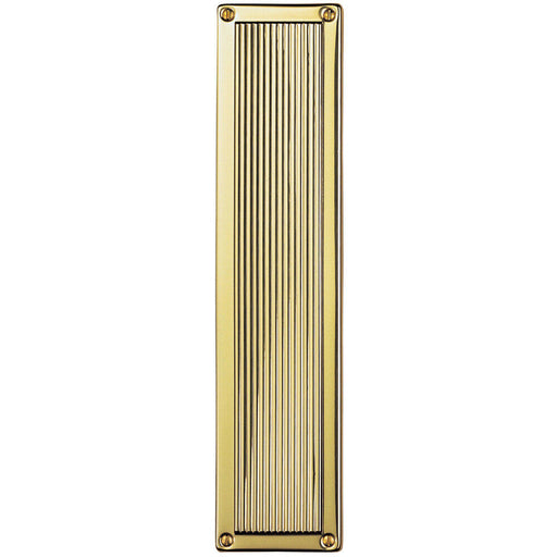 Rectangular Reeded Door Finger Plate 305 x 70mm Polished Brass Push Plate Loops