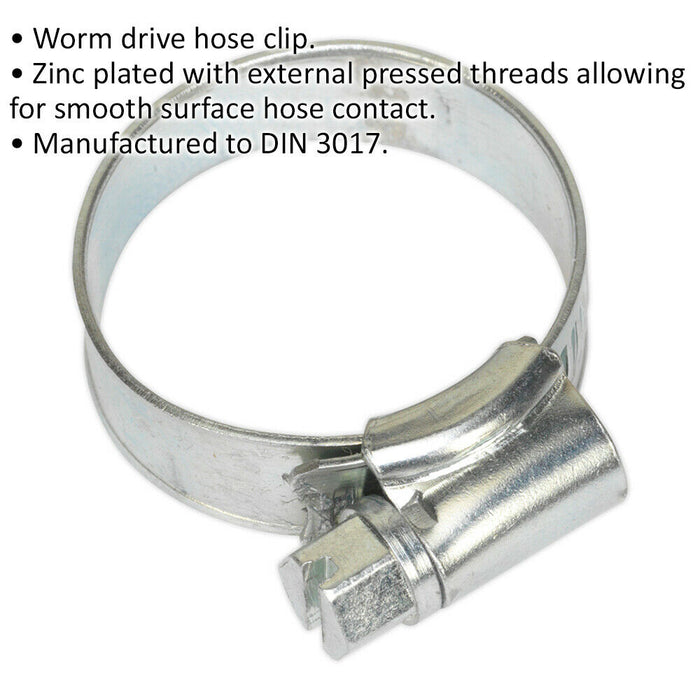 30 PACK Zinc Plated Hose Clip - 19 to 29mm Diameter - External Pressed Threads Loops