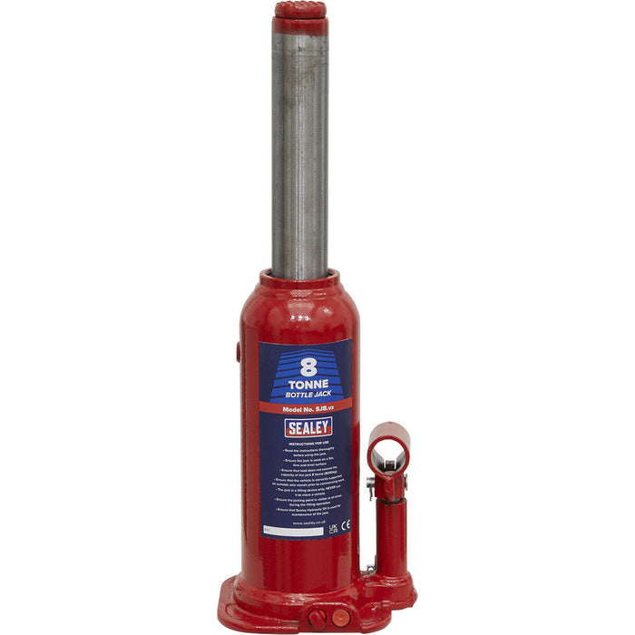 8 Tonne Bottle Jack - Machine Welded Base & Reservoir - 447mm Maximum Height Loops