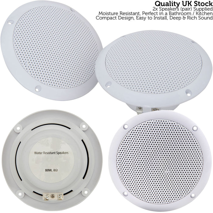 2x Moisture Resistant Ceiling Speakers 80W 8Ohm 5" Kitchen Bathroom 2 Way Loud Loops