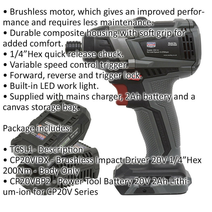 20V Brushless Impact Driver Kit - 1/4" Hex Drive - Includes Battery & Charger Loops