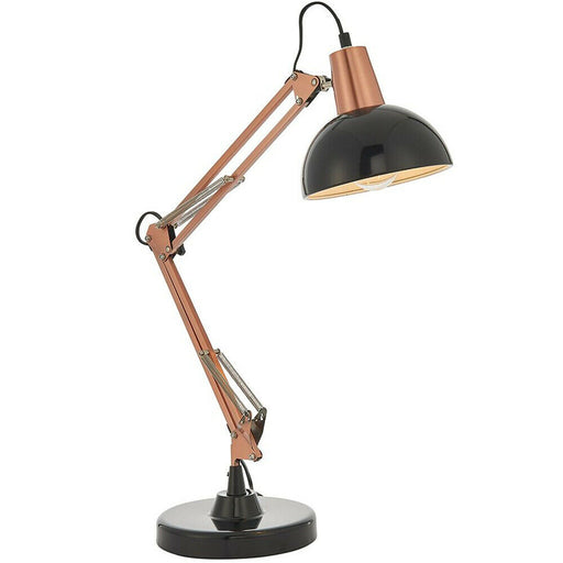 Fully Adjustable Swing Arm Table Lamp COPPER & BLACK Bedside Feature Light Loops