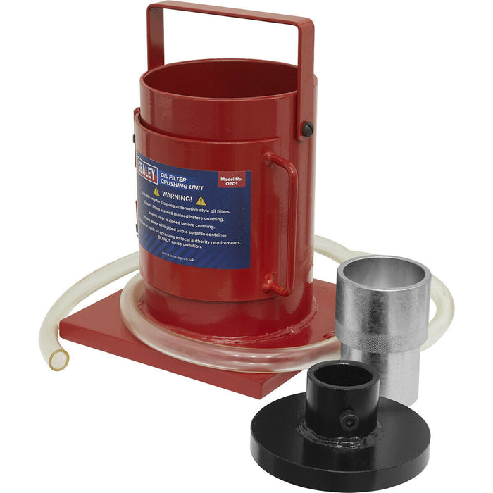 Oil Filter Crushing Unit - Crushes Filters Up To 115mm Diameter - Drainage Hose Loops