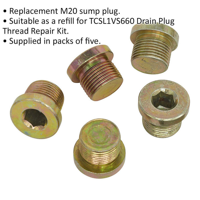 5 PK Replacement M20 Sump Plug - Refill for ys11054 Drain Plug Thread Repair Kit Loops