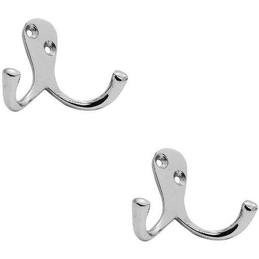 2x Victorian One Piece Double Bathroom Robe Hook 26mm Projection Polished Chrome Loops