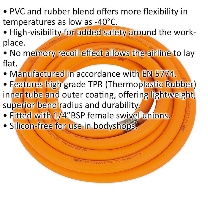 High-Visibility Hybrid Air Hose with 1/4 Inch BSP Unions - 5 Metres - 10mm Bore Loops