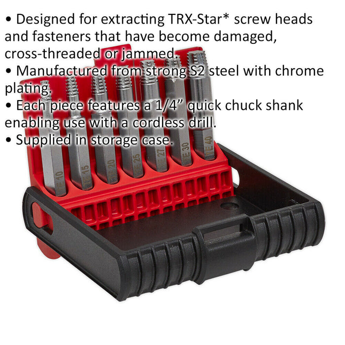 7 Piece TRX-Star Fitting Extractor Set - 1/4" Quick Chuck Shank - Screw Removal Loops