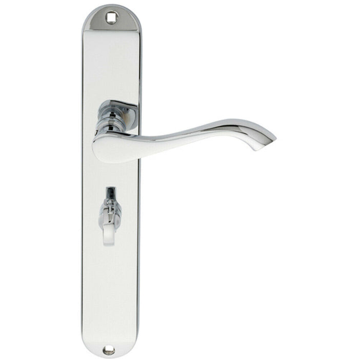 Door Handle & Bathroom Lock Pack Chrome Slim Curved Arm Thumb Turn Backplate Loops