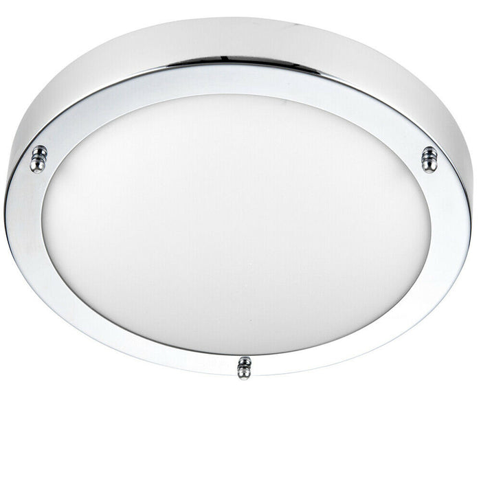 Flush Bathroom Ceiling Light Chrome Glass IP44 Round LED Cool White Lamp Fitting Loops