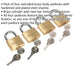 4 PACK 40mm Brass Padlock 6.5mm Hardened Steel Shackle - 2 Keys (alike) Security Loops