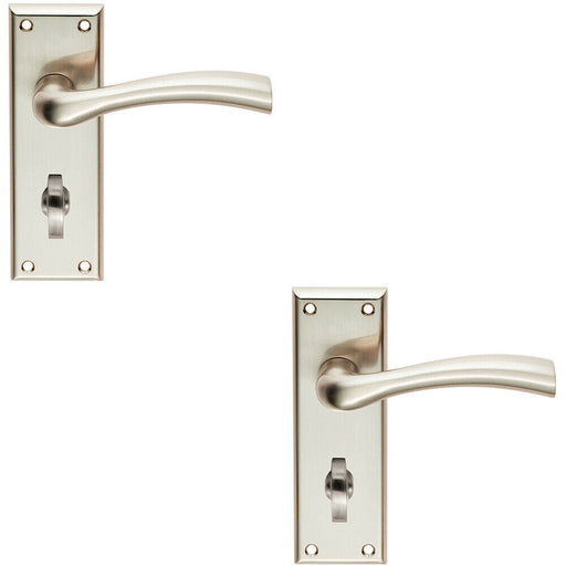 2x Chunky Curved Tapered Handle on Bathroom Backplate 150 x 50mm Satin Nickel Loops