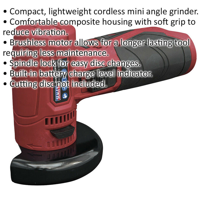 12V Cordless Angle Grinder - 75mm Disc - BODY ONLY - Compact & Lightweight Loops