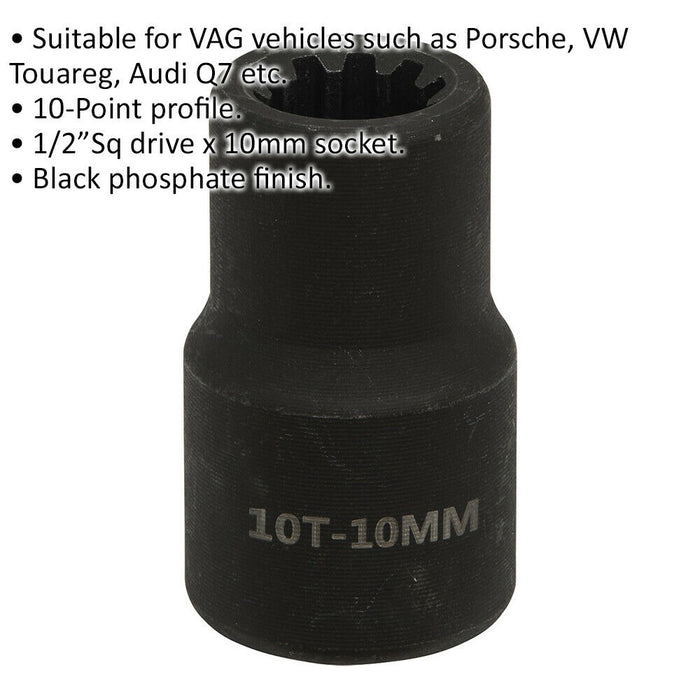 10mm Brake Caliper Socket - 1/2" Sq Drive - 10-Point Profile - for VAG Vehicles Loops