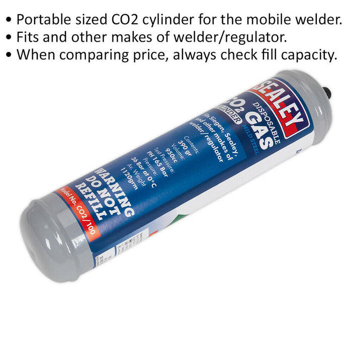 390g Disposable Carbon Dioxide Gas Cylinder - Mobile MIG Welding CO2 Cannister Loops