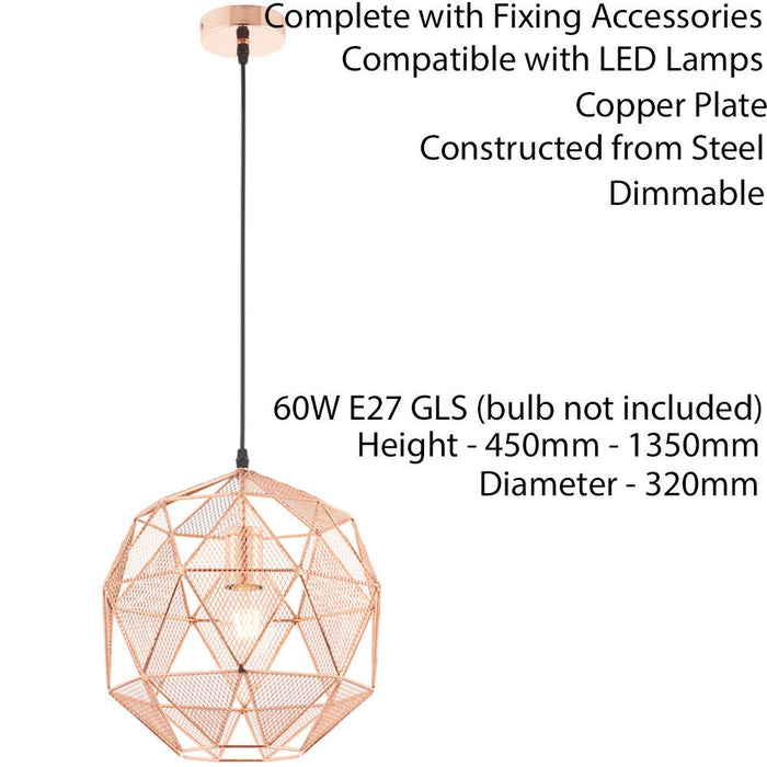 Hanging Ceiling Pendant Light Bright Copper Geometric Lamp Bulb Holder Fitting Loops