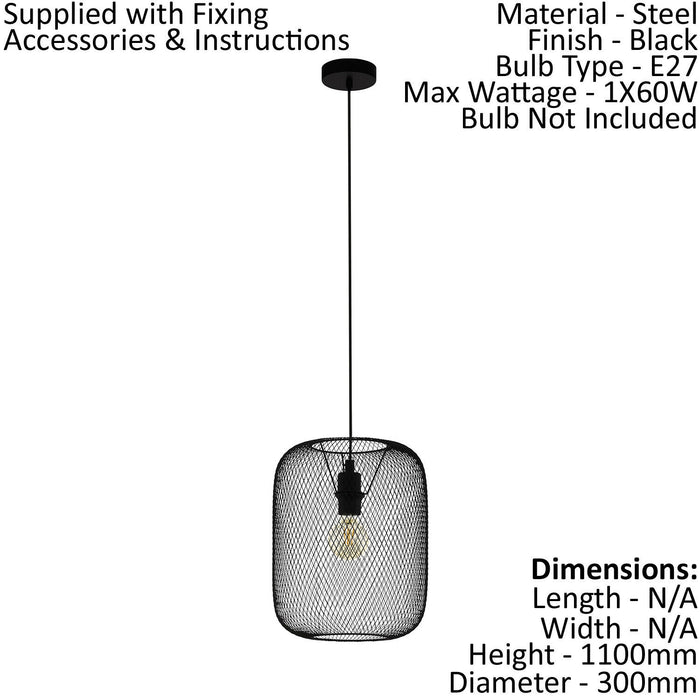 Hanging Ceiling Pendant Light Black Mesh 1 x 60W E27 Hallway Feature Lamp Loops
