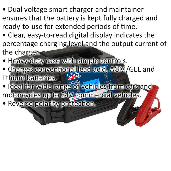 12A Compact Auto Smart Charger - Dual Voltage - 12 / 24 Volt - 230V Power Supply Loops