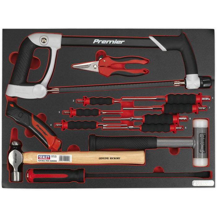 Premium 13pc Hacksaw Hammers & Punch Kit with 530 x 397mm Tool Tray - Mechanics Loops