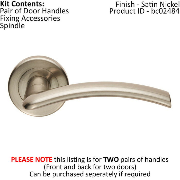 2x PAIR Flat Arched Style Handle on Round Rose Concealed Fix Satin Nickel Loops