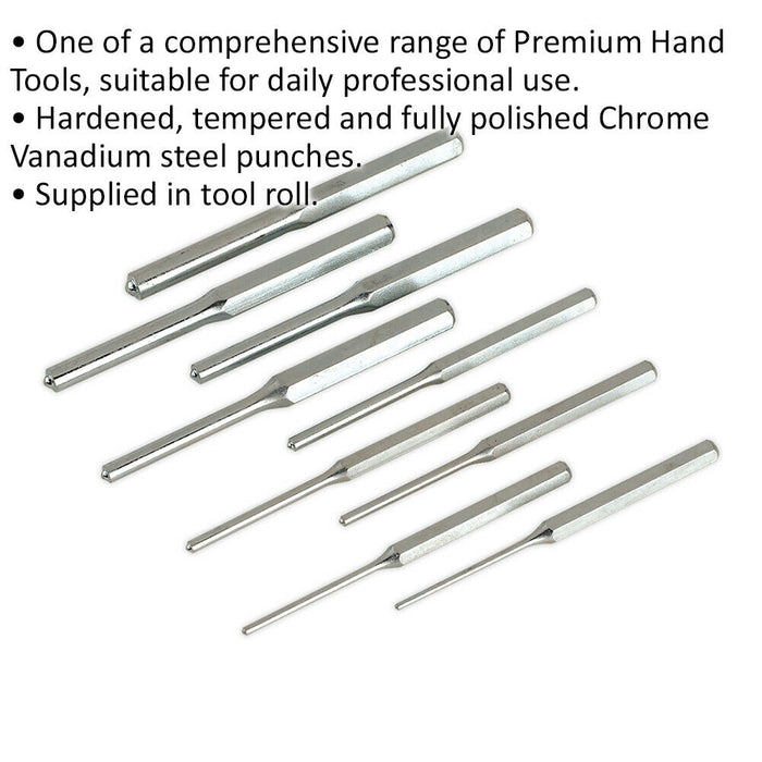 9 Pc Parallel Roll Pin Punch Set - Hardened & Tempered Steel Punches - Imperial Loops