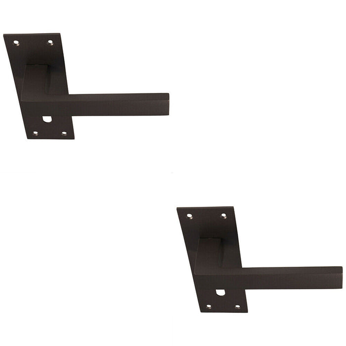 2x PAIR Straight Square Handle on Slim Lock Backplate 150 x 50mm Matt Bronze Loops