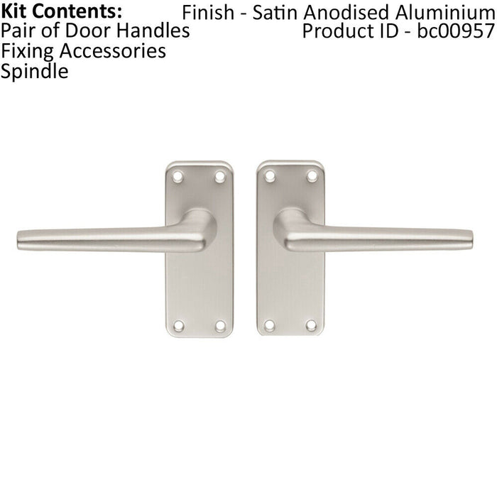 PAIR Straight Tapered Handle on Latch Backplate 102 x 41mm Satin Aluminium Loops