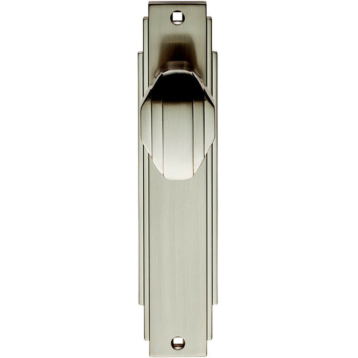 Door Knob & Latch Pack Satin Nickel Art Deco Premium Lever Slim Backplate Loops