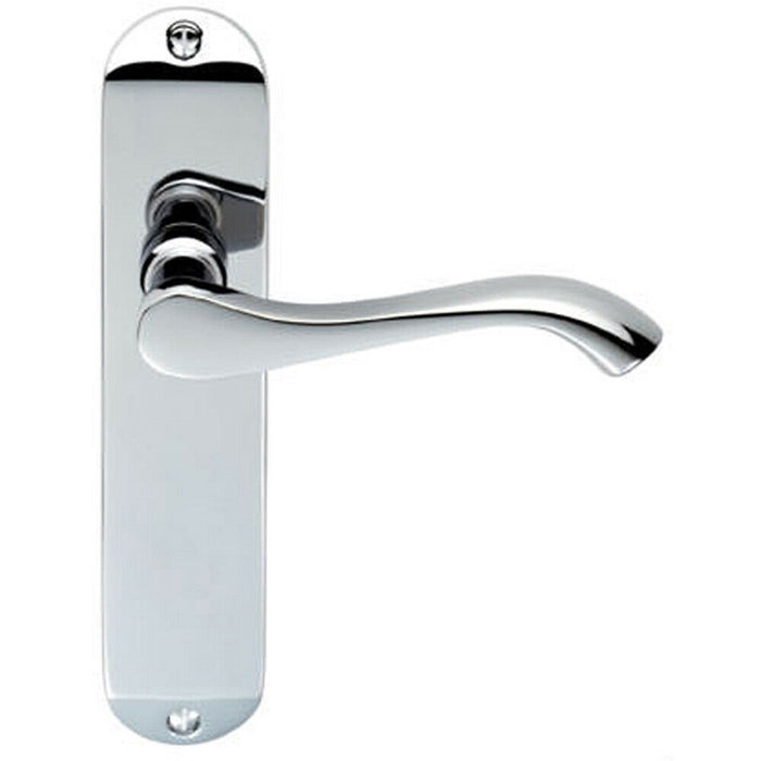 PAIR Curved Handle on Chamfered Latch Backplate 180 x 40mm Polished Chrome Loops