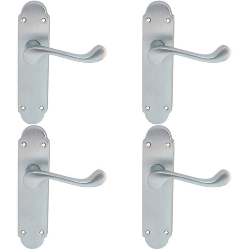 4x PAIR Victorian Upturned Handle on Latch Backplate 170 x 42mm Satin Chrome Loops