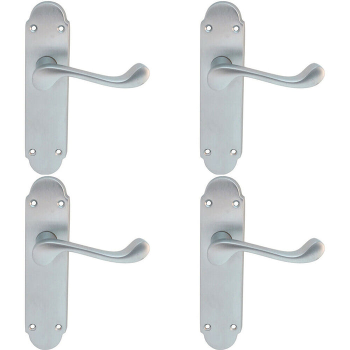 4x PAIR Victorian Upturned Handle on Latch Backplate 170 x 42mm Satin Chrome Loops