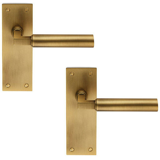 2x PAIR Round Bar Handle on Slim Latch Backplate 150 x 50mm Antique Brass Loops
