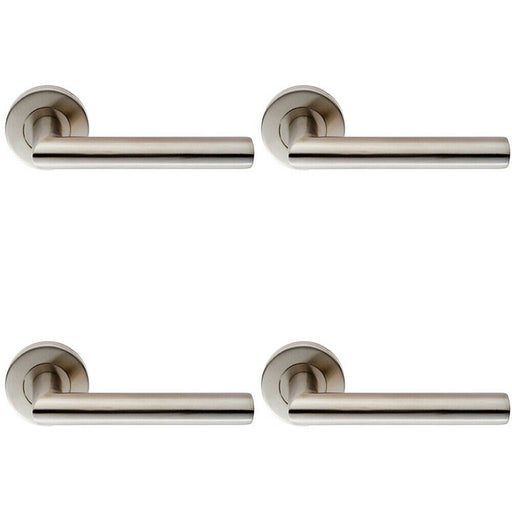 4x PAIR Oval Shaped Mitred Bar Handle on Round Rose Concealed Fix Satin Steel Loops