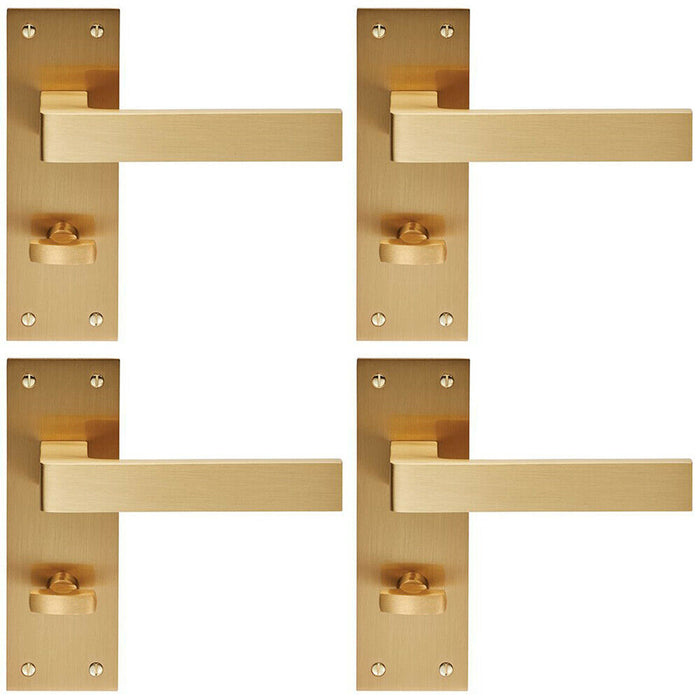 4x PAIR Straight Square Handle on Bathroom Backplate 150 x 50mm Satin Brass Loops