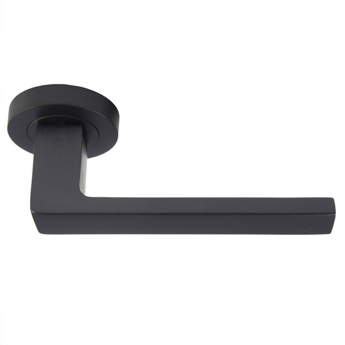 2x PAIR Straight Square Handle on Round Rose Concealed Fix Matt Black Finish Loops