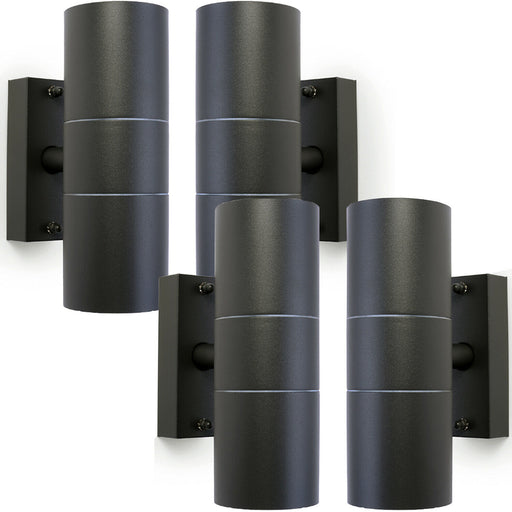 4 PACK GU10 Anthracite Up & Down Wall Lights Outdoor Twin Dimming Lamp Fitting Loops