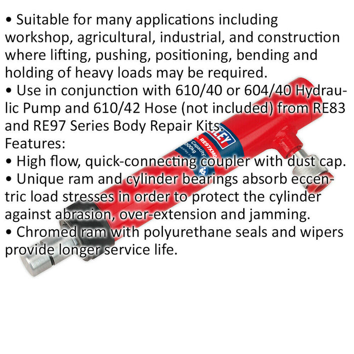 4 Tonne Midi Hydraulic Push Ram - 275mm to 405mm Height - Quick Connect Coupler Loops