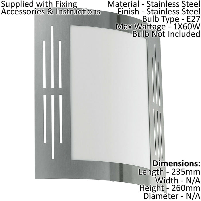 2 PACK IP44 Outdoor Wall Light Stainless Steel Square 1x 60W E27 Porch Lamp Loops